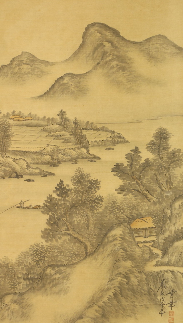 ✨絹本山水大立軸✨ 掛け軸B 絹本山水大立軸 - メルカリ