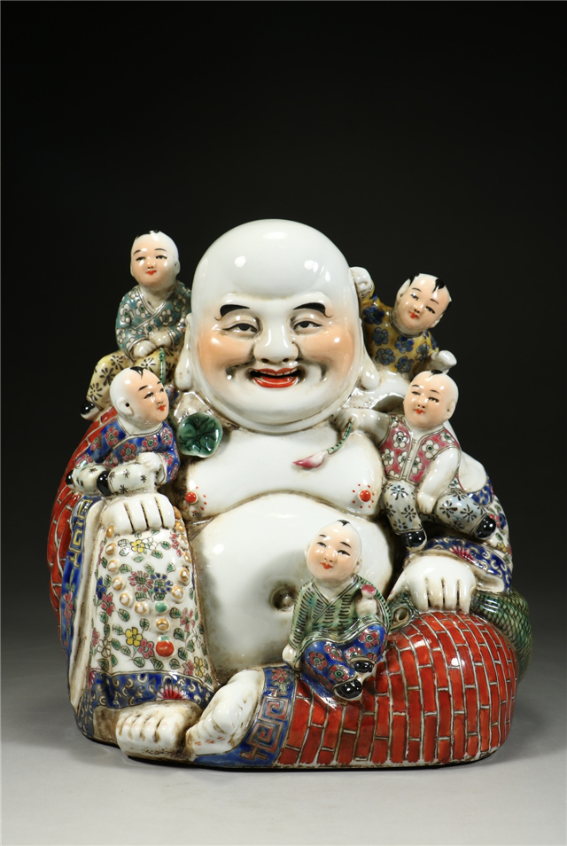 004 魏洪泰造款粉彩五子登科弥勒佛|品得拍—24小时在线拍卖平台