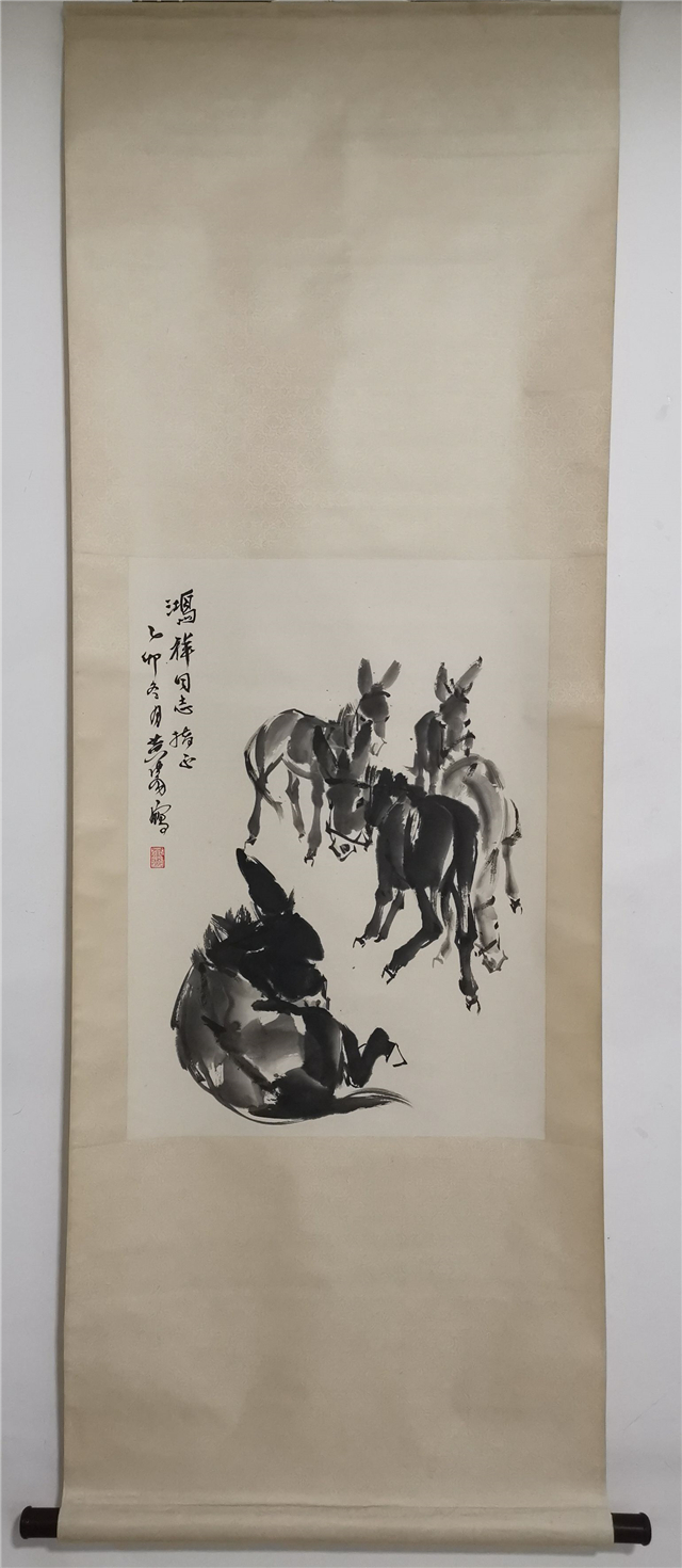 中国書道 中国書画 黄胄動物作品 ロバ紙本画 長さ約69cm 幅約