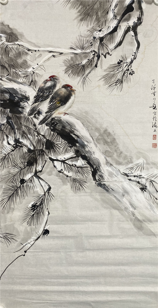 鳥 画賛 紙本掛軸 中国？ 作者不詳 次言？次公筆 023 黄幻吾花鸟纸本镜心|品得拍—24小时在线拍卖平台