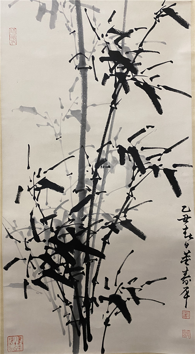 中国古美術・蘭竹之情三尺画芯・董卿印款・水墨画・純手描き