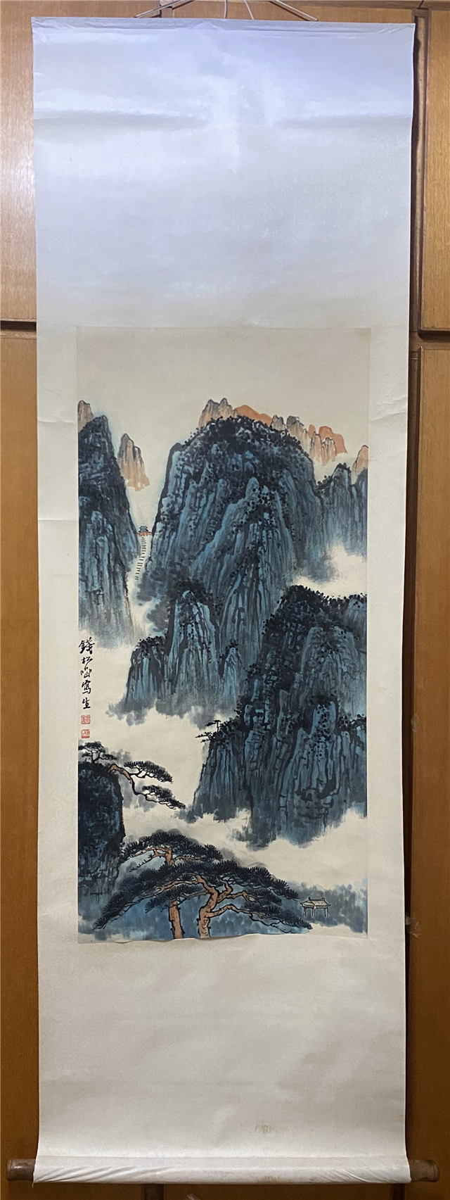 編號QQ：92精品四尺山水橫幅畫，錢松嵒的山水畫，純手繪之作實物