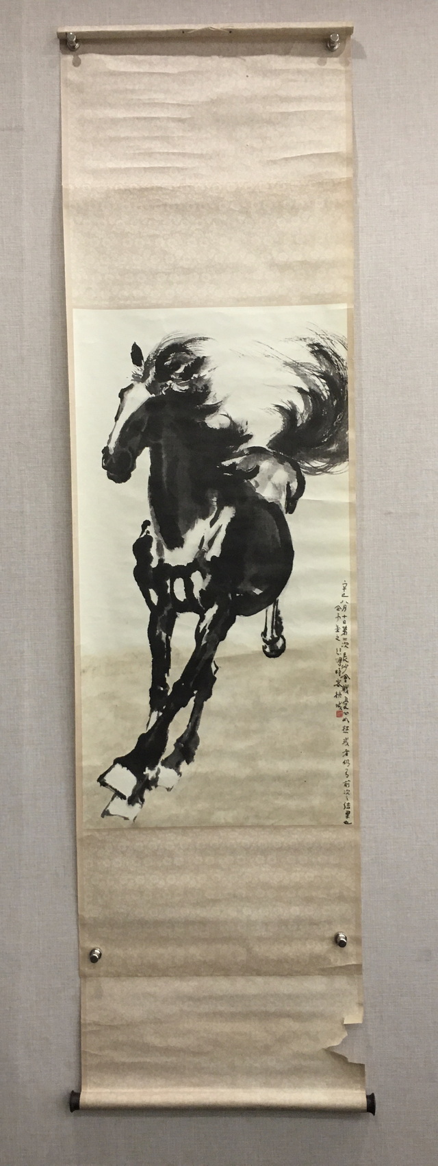 1799/○徐悲鴻 「草原奔馬」 掛軸 80/592 工芸画 落款在 紙本 中国画 絵画