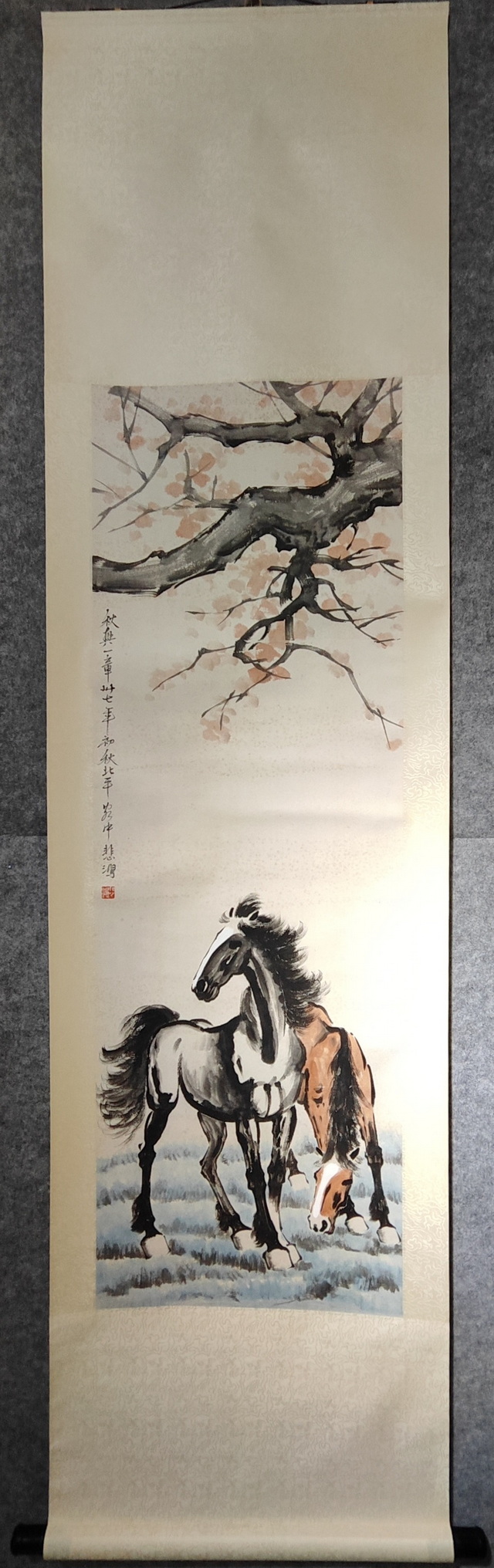 020 徐悲鸿双马图纸本绫裱立轴|品得拍—24小时在线拍卖平台