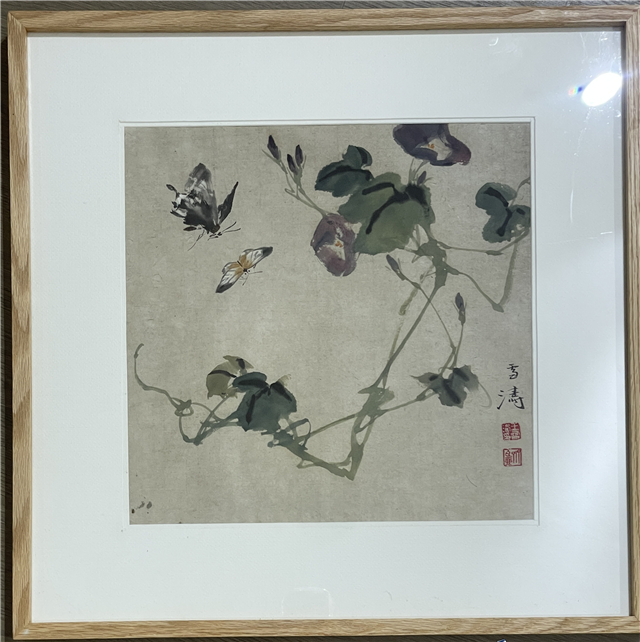 030 王雪涛花蝶图纸本绫裱镜框|品得拍—24小时在线拍卖平台