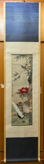 中国古美術.田世光款.花鳥画.宣紙画.三尺手描き.肉筆.掛け軸.絵画.書道.旧蔵 四尺中堂 中国花鳥画 田世光 紅葉白猿図 掛軸 証書付 【公式通販】