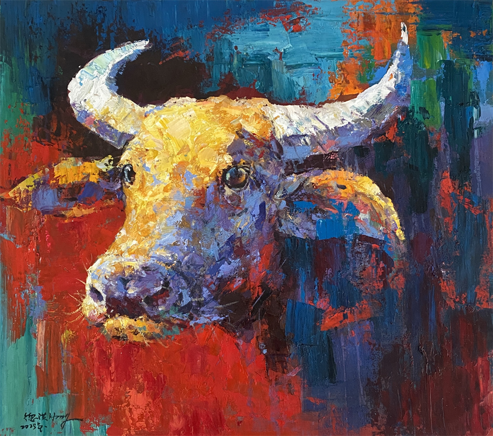 肉質画【牛】油彩画 004 郭德洪水牛油画2025年木质内框|品得拍—24小时在线拍卖平台